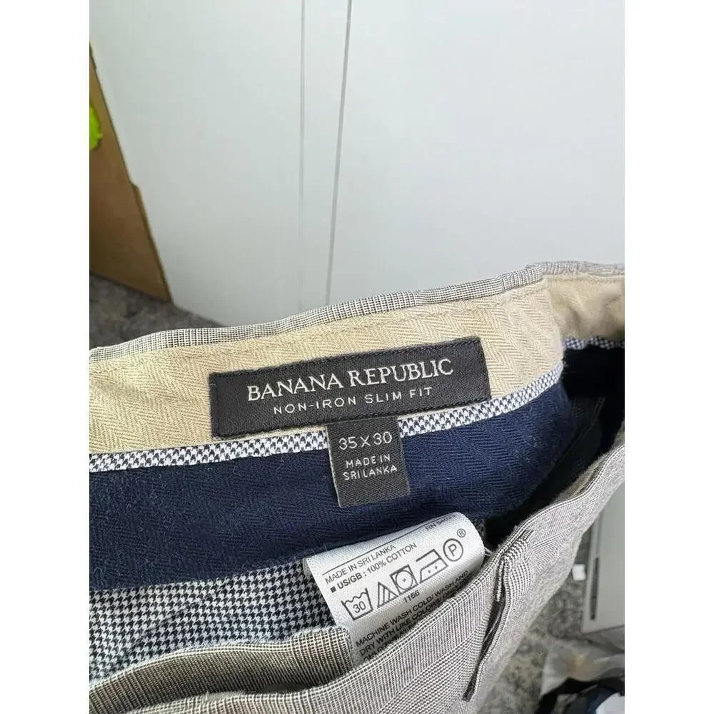 Banana Republic Pants Mens 35 Non Iron Slim Fit Glen Plaid Career Office Work